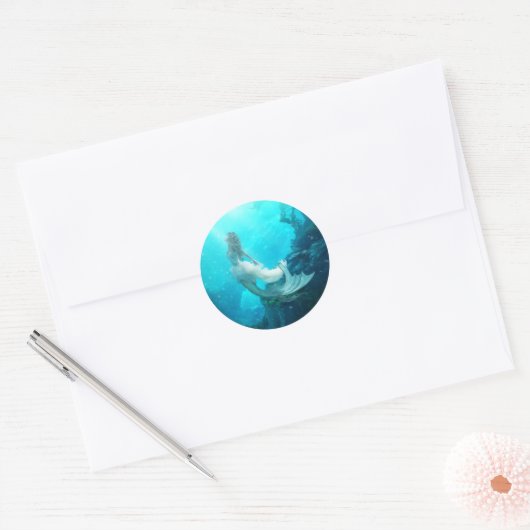 Aqua Fiona Mermaid Round Sticker (Umschlag)