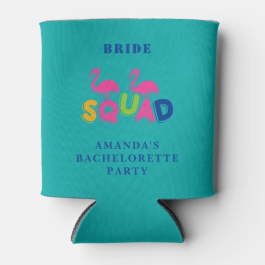 Aqua Flamingo Bride Squad Bachelorette Can Cooler Dosenkühler (Vorderseite)
