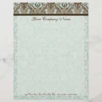 Aqua Fleur di Lys Damask u. Brown-Briefpapier