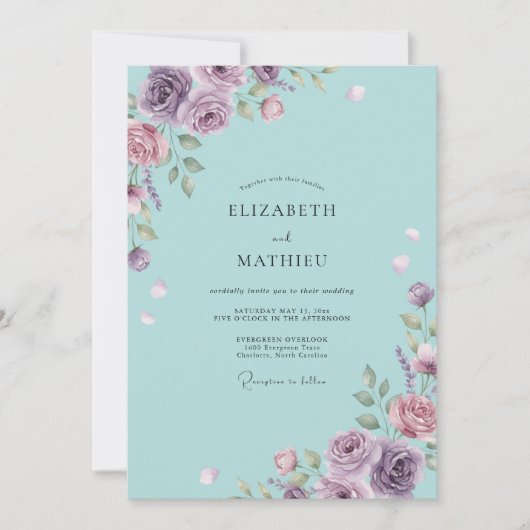 Aqua Fliederblatt Hochzeit Einladung (Vorderseite)