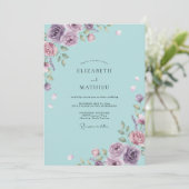 Aqua Fliederblatt Hochzeit Einladung (Stehend Vorderseite)