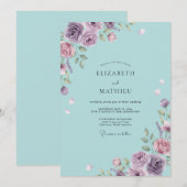 Aqua Fliederblatt Hochzeit Einladung (Vorne/Hinten)
