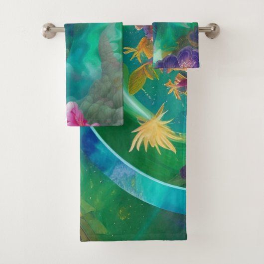 Aqua Floral Abstrakt Unterwasser Garten Badhandtuch Set (Insitu)