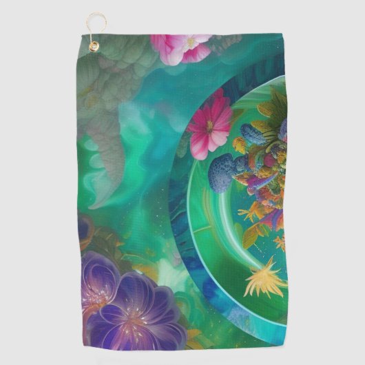 Aqua Floral Abstrakt Unterwasser Garten Golfhandtuch (Vorderseite)