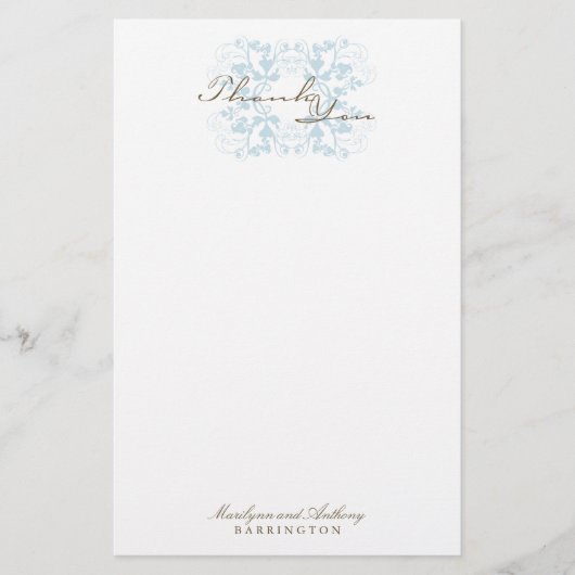 Aqua Floral Blühe Elegant Wedding Vielen Dank Briefpapier (Vorderseite)