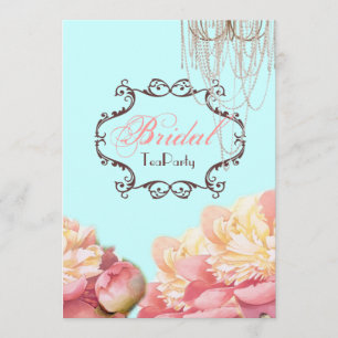Aqua Floral Brautparty Tee Party Einladung