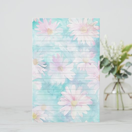 Aqua floral briefpapier (Stehend Vorderseite)