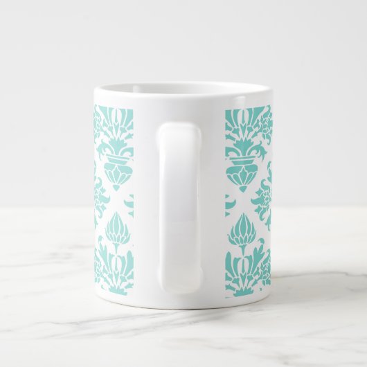 Aqua Floral Damask #3 Aqua Quatrefolie Monogram Jumbo-Tasse (Rückseite)