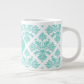 Aqua Floral Damask #3 Aqua Quatrefolie Monogram Jumbo-Tasse (Rechts)