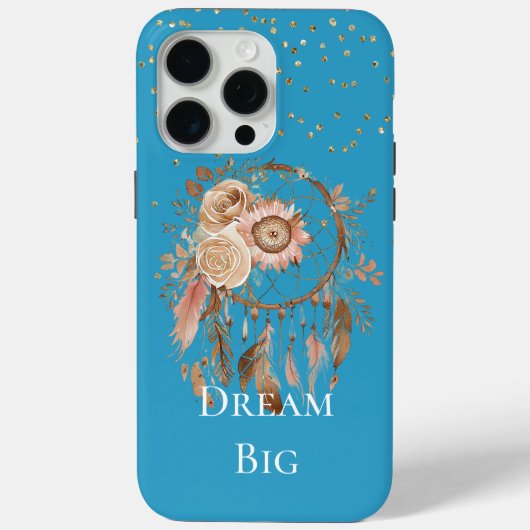 Aqua Floral Feathers Dream Catcher Case-Mate iPhone Hülle (Rückseite)