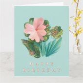Aqua Floral "Happy Birthday" Karte - Kunst (Gelbe Blume)