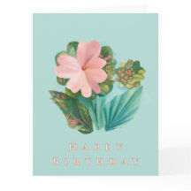 Aqua Floral "Happy Birthday" Karte - Kunst