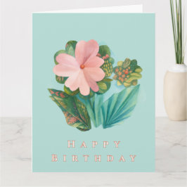 Aqua Floral "Happy Birthday" Karte - Kunst