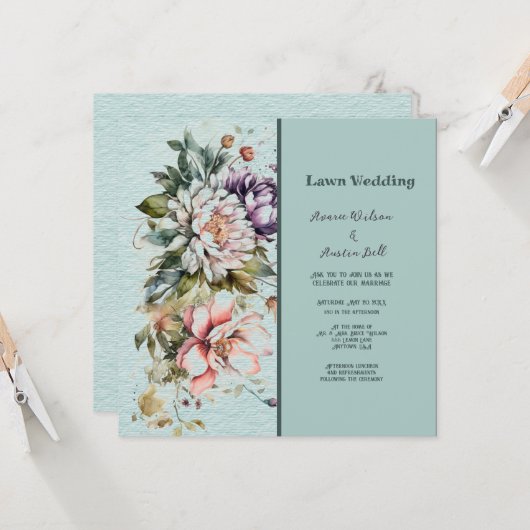Aqua Floral Lawn Wedding Einladung (Vorderseite/Rückseite Beispiel)