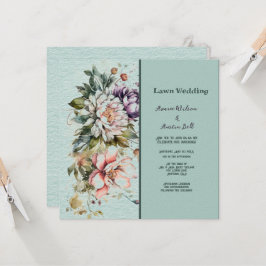 Aqua Floral Lawn Wedding Einladung