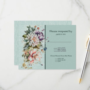 Aqua Floral Lawn Wedding RSVP Karte