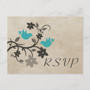 Aqua Floral Lovebirds UAWG Postkarte