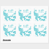 Aqua Floral Paisley White Peacock Gastgeschenk Hoc Quadratischer Aufkleber (Blatt)