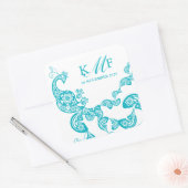 Aqua Floral Paisley White Peacock Gastgeschenk Hoc Quadratischer Aufkleber (Umschlag)