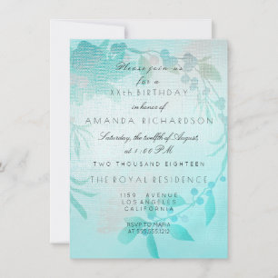 Aqua Floral Peach Kraft Geburtstag Einladung