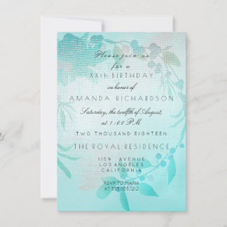 Aqua Floral Peach Kraft Geburtstag Einladung