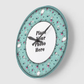 Aqua Floral Rahmen Ihr Foto Wall Clock Große Wanduhr (Winkel)