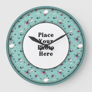 Aqua Floral Rahmen Ihr Foto Wall Clock Große Wanduhr