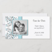 Aqua Floral Save the Date Foto Cards (Vorderseite)