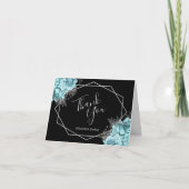 Aqua Floral Silver Geometric Black Wedding Dankeskarte (Vorderseite)