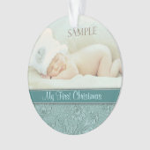 Aqua Floral Swirl Baby First Christmas Ornament (Vorderseite)