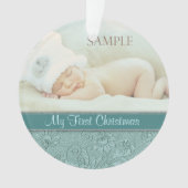 Aqua Floral Swirl Baby First Christmas Ornament (Vorderseite)