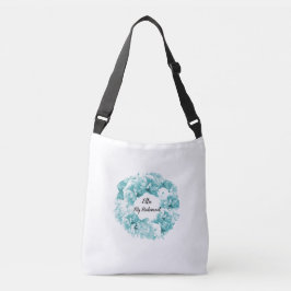 Aqua Floral Wreath Bridesmaid Tote Tag Tragetaschen Mit Langen Trägern