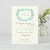 Aqua Foliage Initials Hochzeitsfeier Einladung (Stehend Vorderseite)