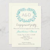 Aqua Foliage Initials Hochzeitsfeier Einladung (Vorne/Hinten)