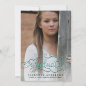 Aqua Foto Calligraphy Abschluss Ankündigung (Vorderseite)