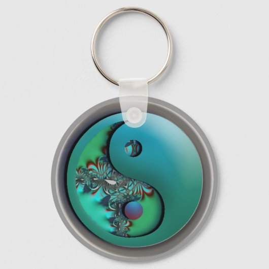 Aqua Fraktal Silver Yin Yang Schlüsselanhänger (Vorderseite)