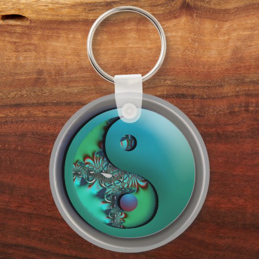 Aqua Fraktal Silver Yin Yang Schlüsselanhänger (Vorderseite)