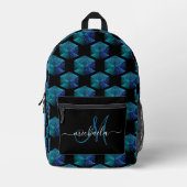 Aqua funkelnd geometrisches Muster schwarz Monogra Bedruckter Rucksack (Vorderseite)