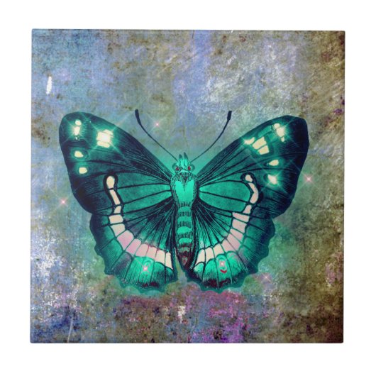 Aqua Galaxy Butterfly Fliese (Vorderseite)