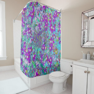 Aqua Garden mit Violet Blume in Blau und Heiß Rosa Duschvorhang