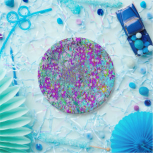 Aqua Garden mit Violet Blume in Blau und Heiß Rosa Pappteller
