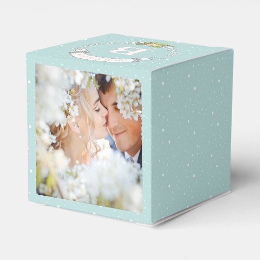 Aqua Gastgeschenk Hochzeit Box Ihre Fotos Monogram Geschenkschachtel (Rückseite)