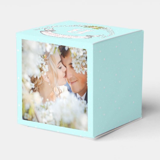 Aqua Gastgeschenk Hochzeit Box Ihre Fotos Monogram Geschenkschachtel (Rückseite)