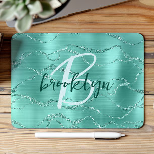 Aqua Gebürstetes Metall Glitter-Schriftmonogramm Mousepad