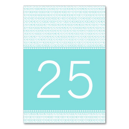 Aqua Geek Chic Binary Code Table Card Tischnummer (Vorderseite)