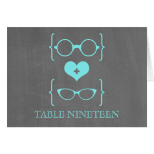 Aqua Geeky Glasses Chalkboard Tischnummer Card