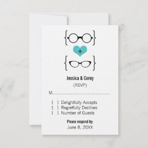 Aqua Geeky Glasses Response Card RSVP Karte