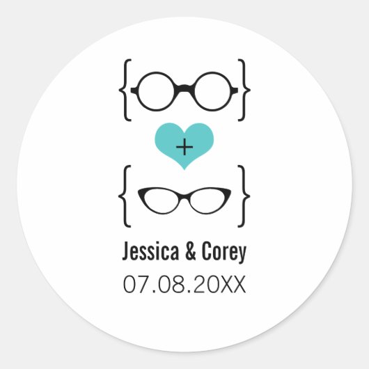 Aqua Geeky Glasses Wedding Stickers (Vorderseite)