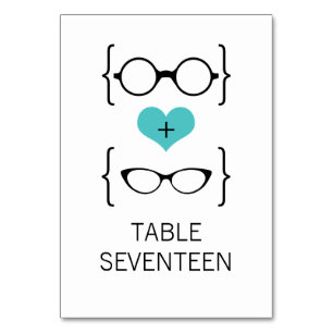 Aqua Geeky Glasses Wedding Table Card Tischnummer