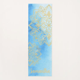 Aqua Gefärbte Krawatte und Gold Mandala Blume Indi Yogamatte